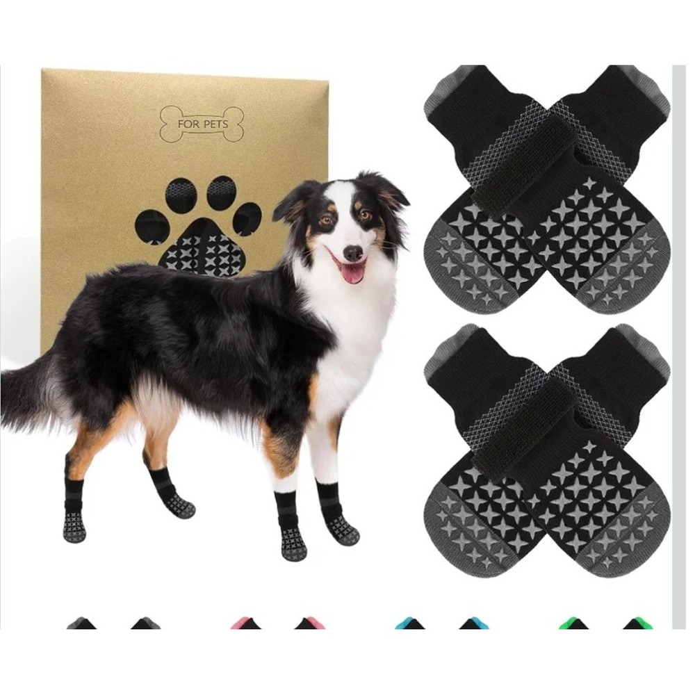 Anti Slip Dog Socks for Hardwood Floors Grey Medium 4 Pack NIB Traction Control